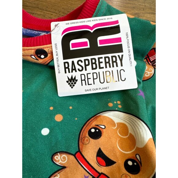 Raspberry Republic Kids Long Sleeve Gingerbread Print Top 5-7 Y Organic Cotton - Picture 4 of 6